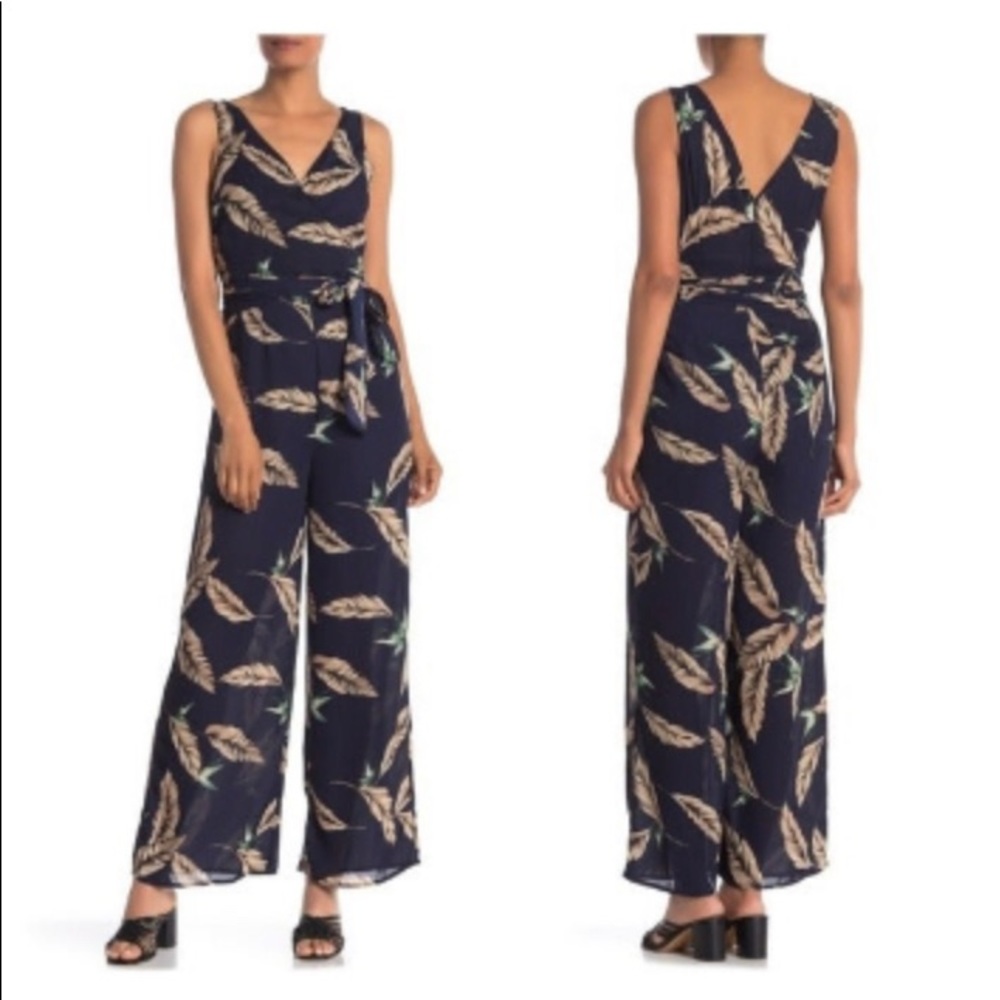 One One Six Navy Floral Wrap Sleeveless Jumpsuit Size Medium
